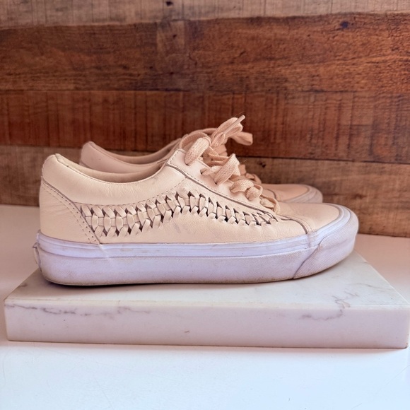 Vans Old Skool Blush Pink Leather Weave Cream Sneakers - Picture 3 of 10